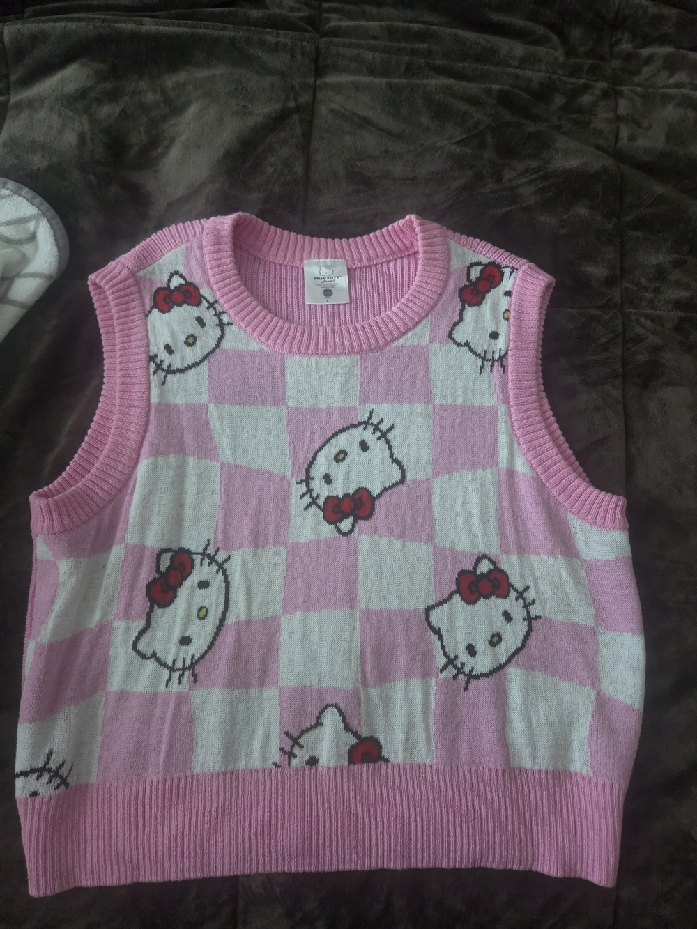 Sanrio Hello Kitty Pink and White Checker Knit Vest